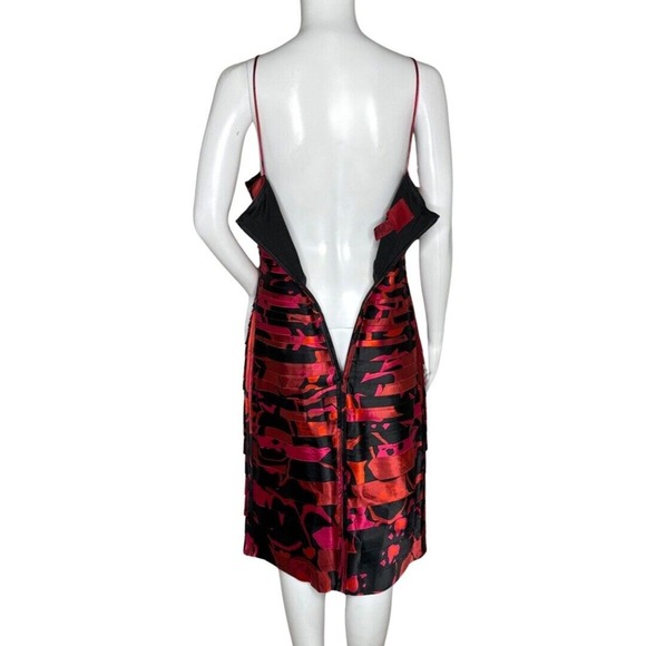 JS Collection Dress Womens 8 Red Pink Black Sheath‎ Dress Shutter Pleats Preppy - Picture 5 of 9